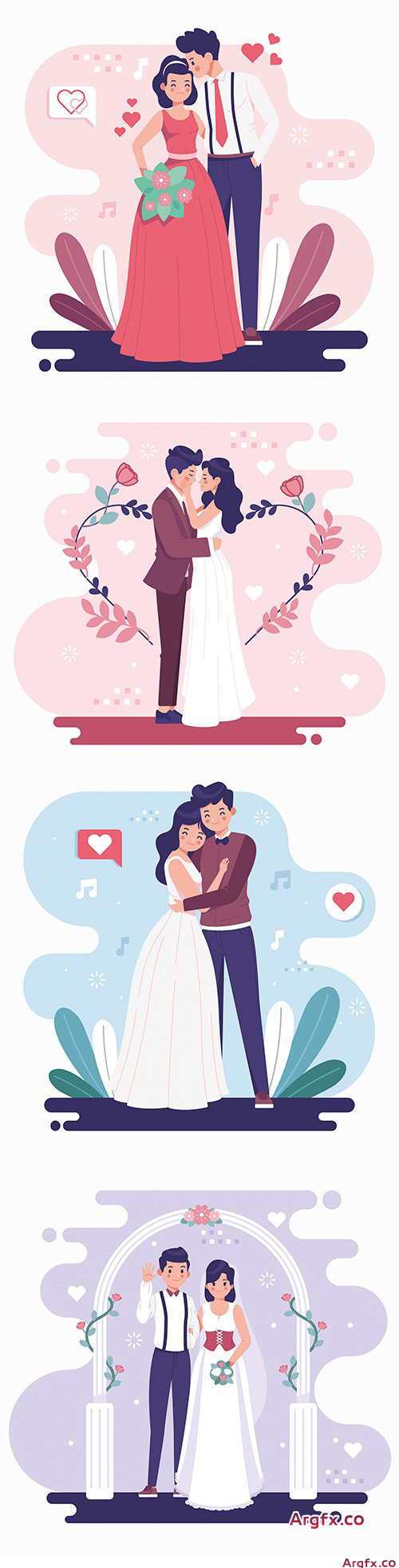 Happy wedding and romantic couple flat design