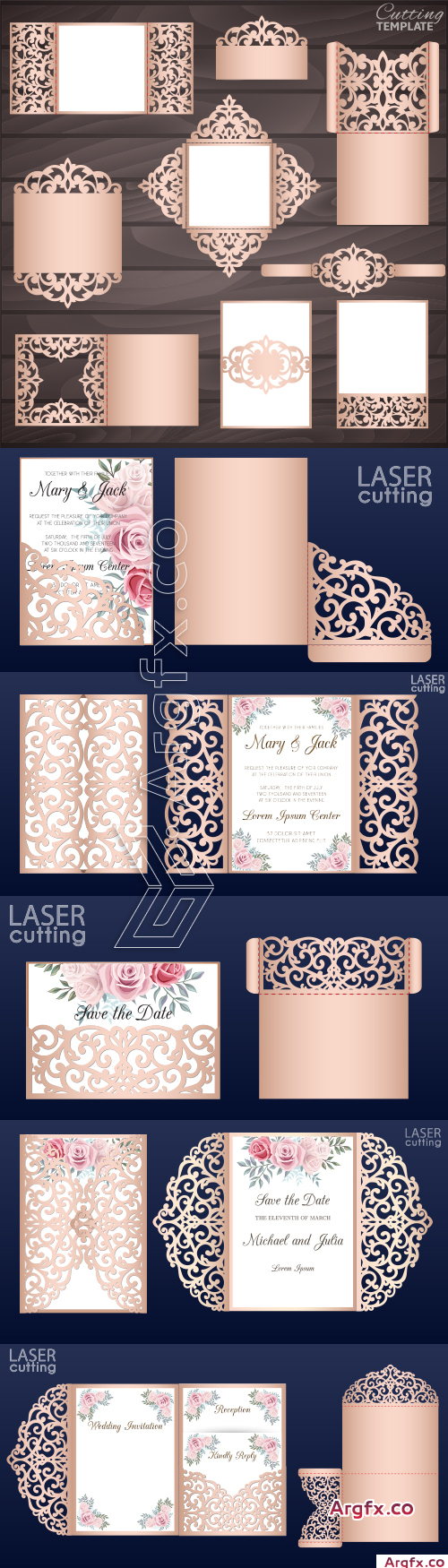 Wedding collection vector cards, invitation, envelopes