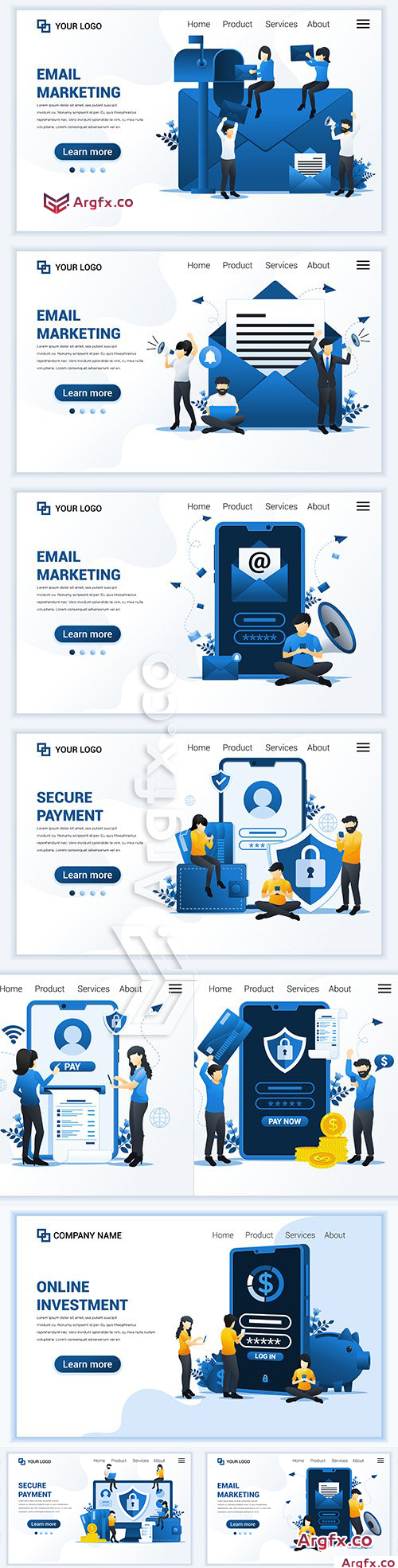 Email marketing landing page flat design