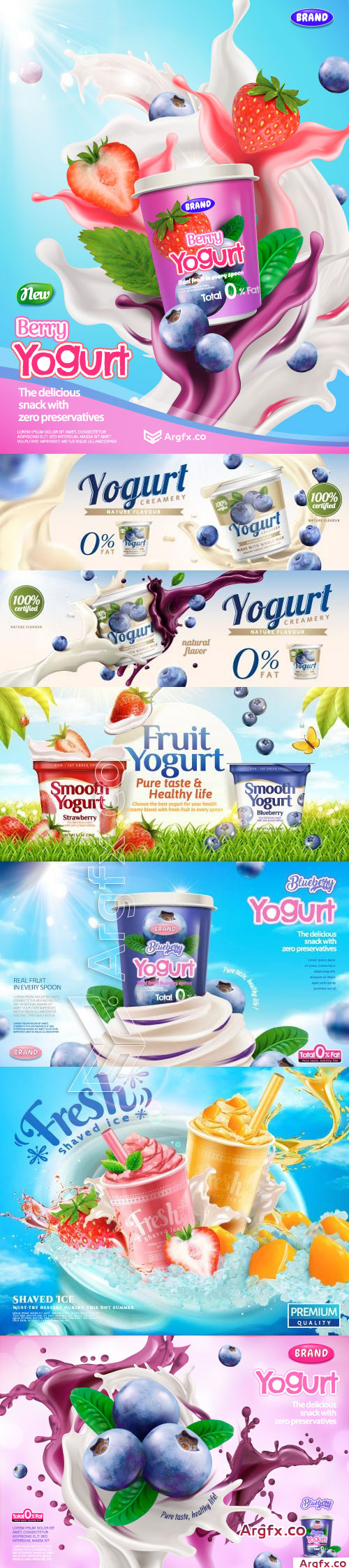 Berry yogurt vector ads illustration template